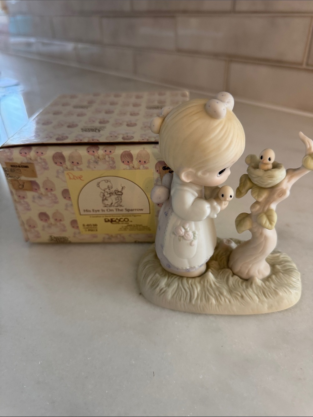 Precious Moments Cream and Pastel Girl with Birds Figurine